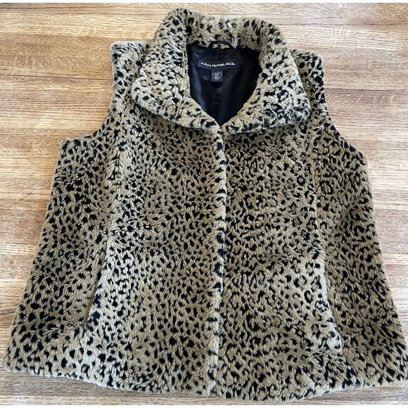 Kristen Blake Faux Fur Leopard Vest Womens Lg Animal Print Turtle Neck Winter - Picture 5 of 13